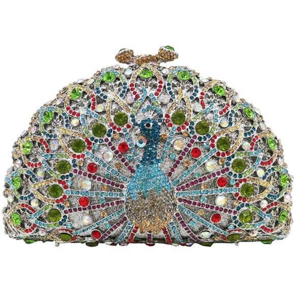 Crystal Peacock Rhinestone Clutch Evening Bag - Picture 11 of 16